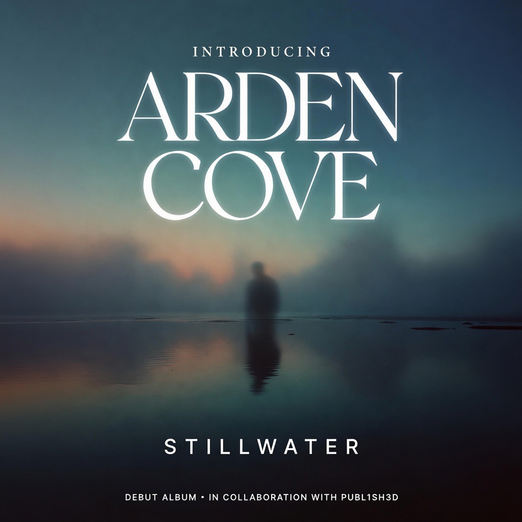 Arden Cove — Stillwater album cover: a lone figure standing at the water's edge under a hazy dusk sky.